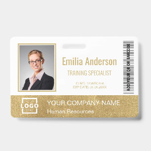 Custom Business Logo Bar Code Employee Photo Gold Badge