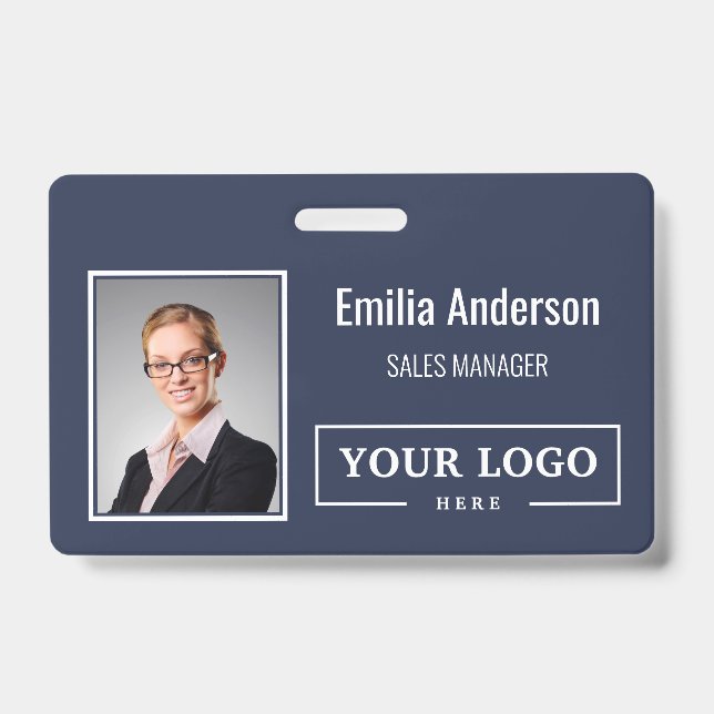 Custom Business Logo Barcode Employee Photo Badge (Front)