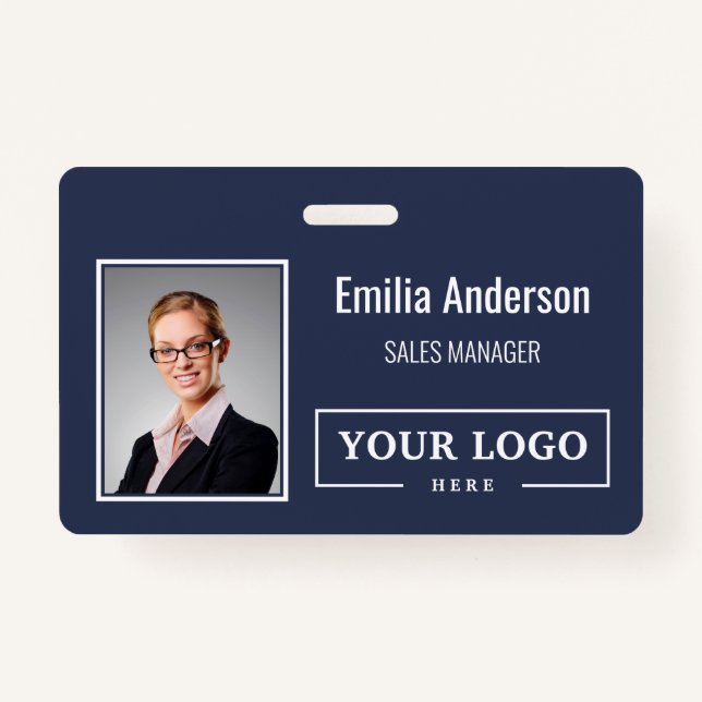 Custom Business Logo Barcode Employee Photo Badge (Front)