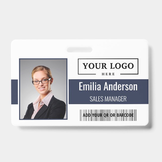 Custom Business Logo Barcode Employee Photo Badge (Front)
