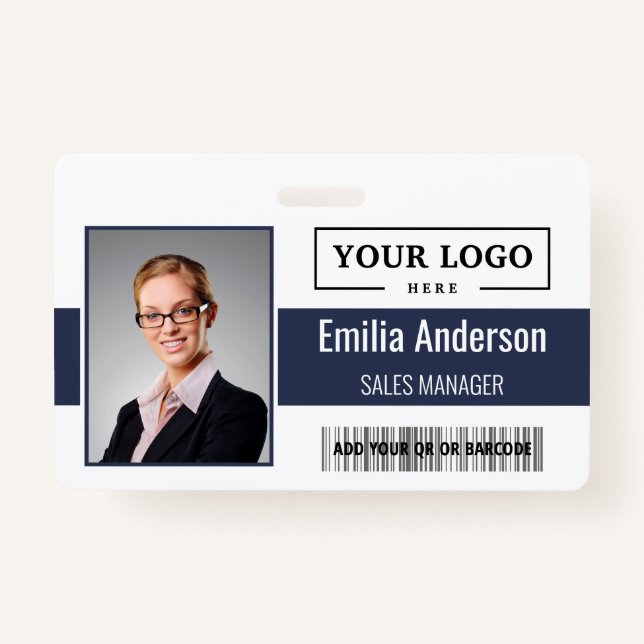 Custom Business Logo Barcode Employee Photo Badge (Front)