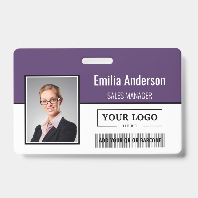 Custom Business Logo Barcode Employee Photo Badge (Front)