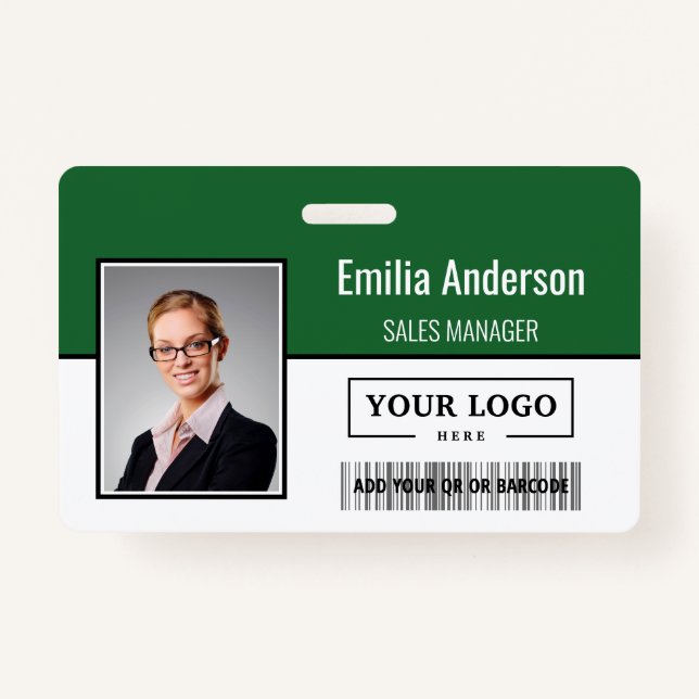 Custom Business Logo Barcode Employee Photo Badge (Front)