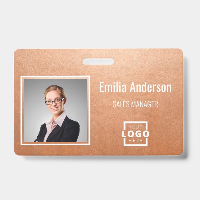 Custom Business Logo Barcode Employee Photo Badge (Front)