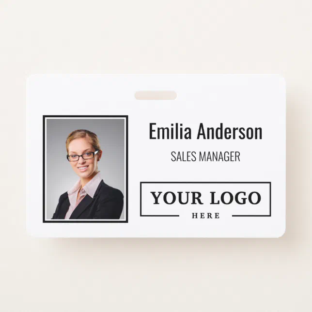 Custom Business Logo Barcode Employee Photo Badge | Zazzle