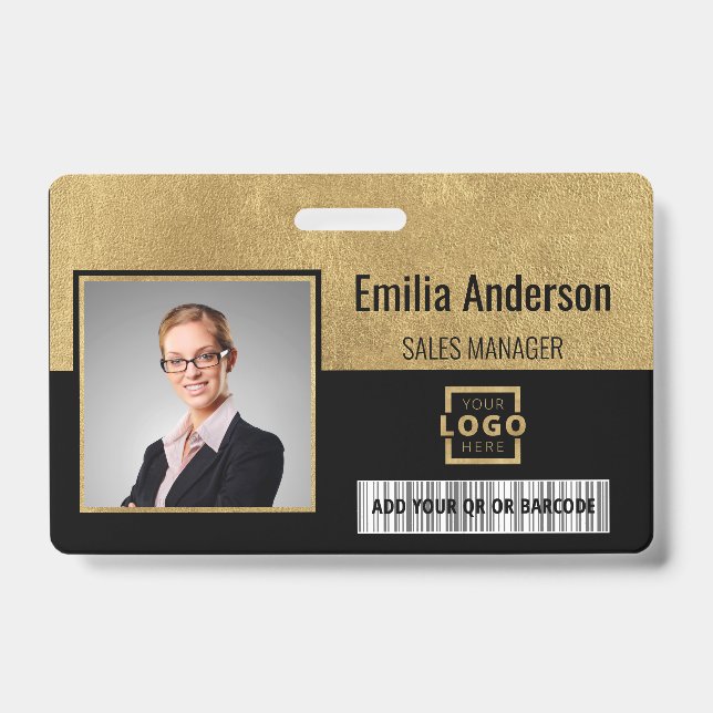 Custom Business Logo Barcode Employee Photo Badge (Front)