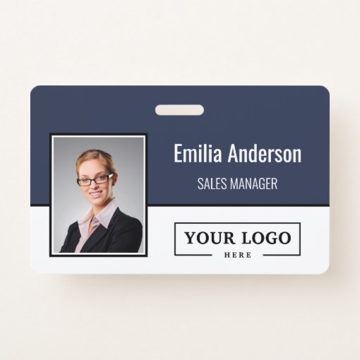 Custom Business Logo Barcode Employee Photo Badge | Zazzle