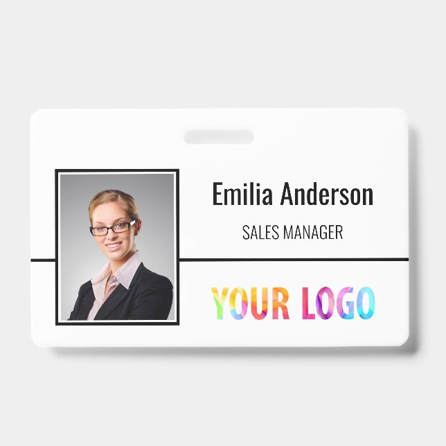 Custom Business Logo Barcode Employee Photo Badge (Front)