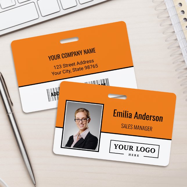 Custom Business Logo Barcode Employee Photo Badge (Creator Uploaded)