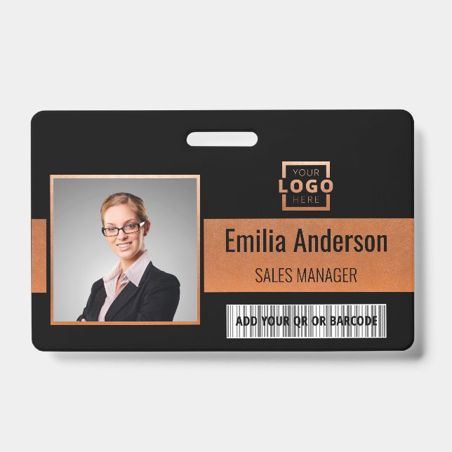 Custom Business Logo Barcode Employee Photo Badge (Front)