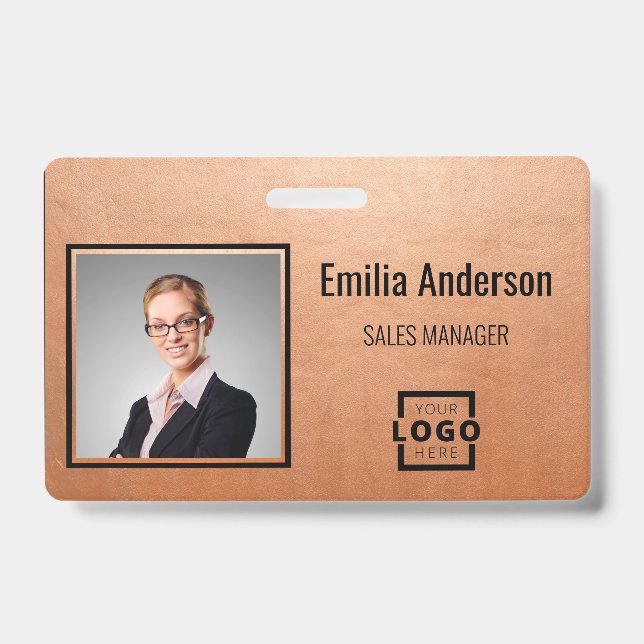 Custom Business Logo Barcode Employee Photo Badge (Front)