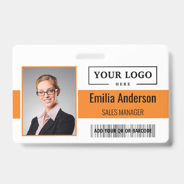 Custom Business Logo Barcode Employee Photo Badge (Front)