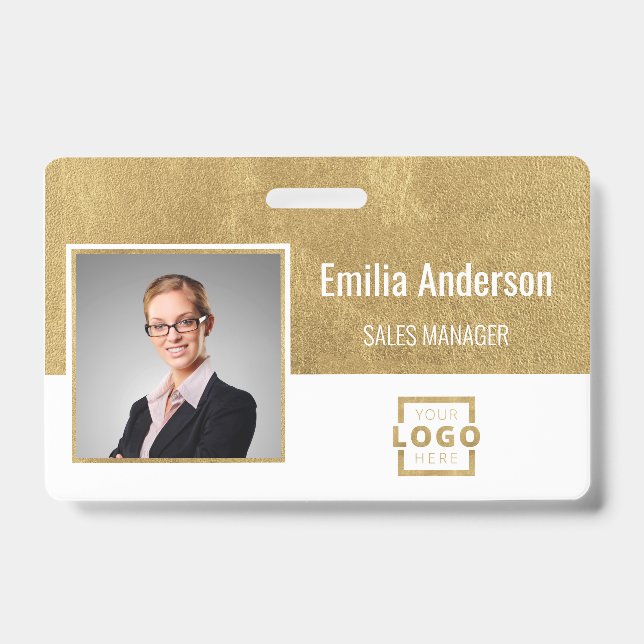 Custom Business Logo Barcode Employee Photo Badge (Front)