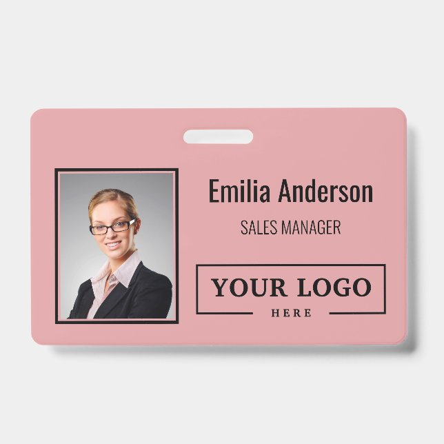 Custom Business Logo Barcode Employee Photo Badge (Front)