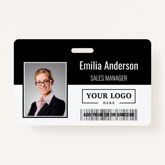 Custom Business Logo Barcode Employee Photo Badge (Front)