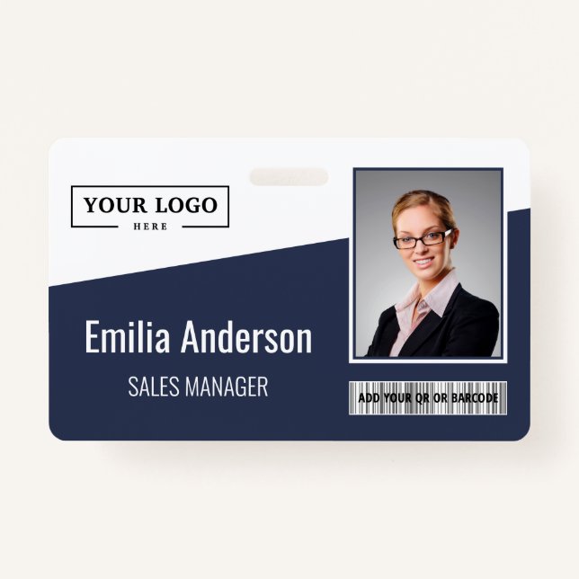 Custom Business Logo Barcode Photo Employee Badge (Front)