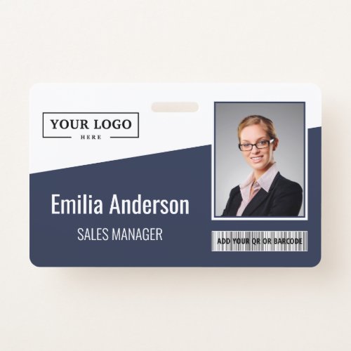Custom Business Logo Barcode Photo Employee Blue Badge