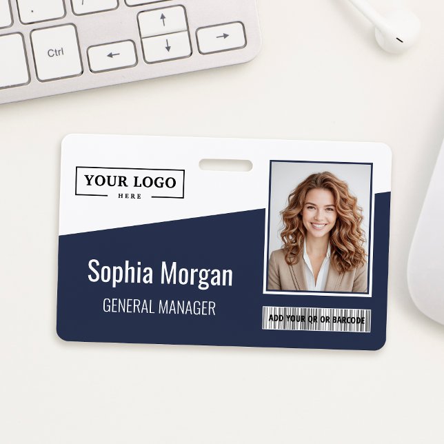 Custom Business Logo Barcode Photo Employee Blue Badge (Creator Uploaded)