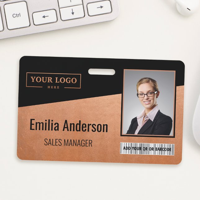 Custom Business Logo Barcode Photo Employee Copper Badge (Creator Uploaded)