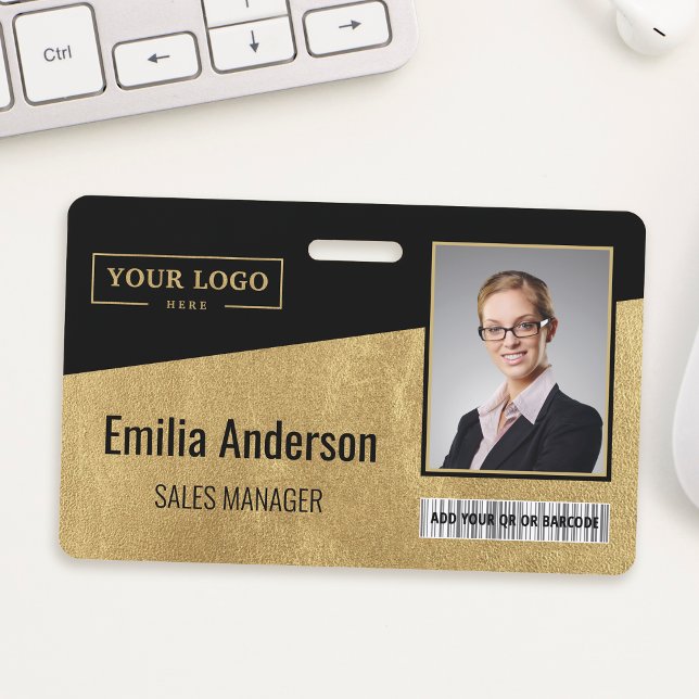 Custom Business Logo Barcode Photo Employee Gold Badge (Creator Uploaded)