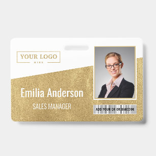 Custom Business Logo Barcode Photo Employee Gold Badge