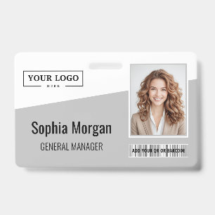 Custom Business Logo Barcode Photo Employee Gray Badge