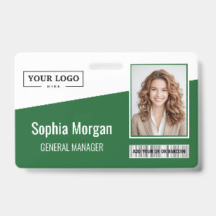 Custom Business Logo Barcode Photo Employee Green Badge