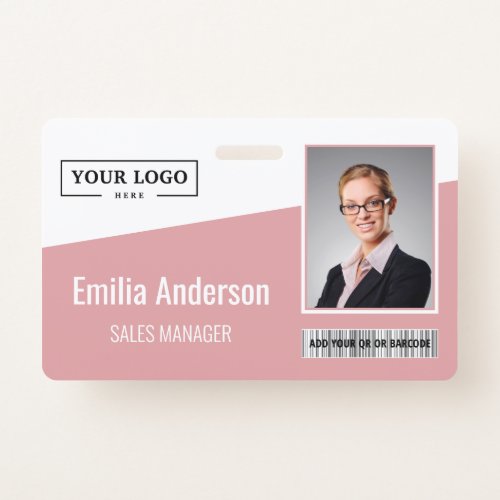 Custom Business Logo Barcode Photo Employee Pink Badge