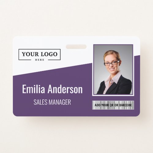 Custom Business Logo Barcode Photo Employee Purple Badge