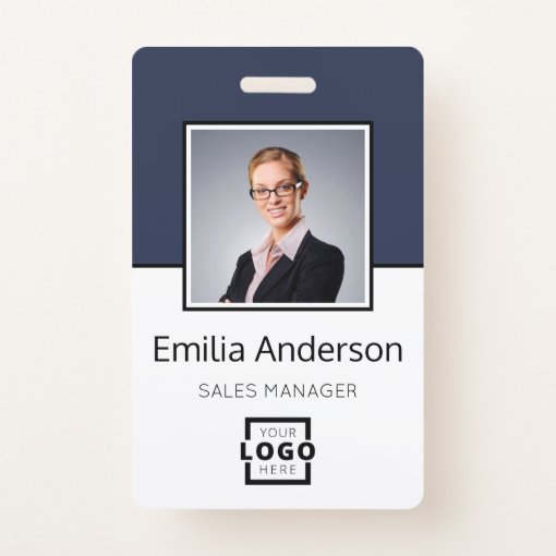 Custom Business Logo Basic Barcode Employee Photo Badge | Zazzle