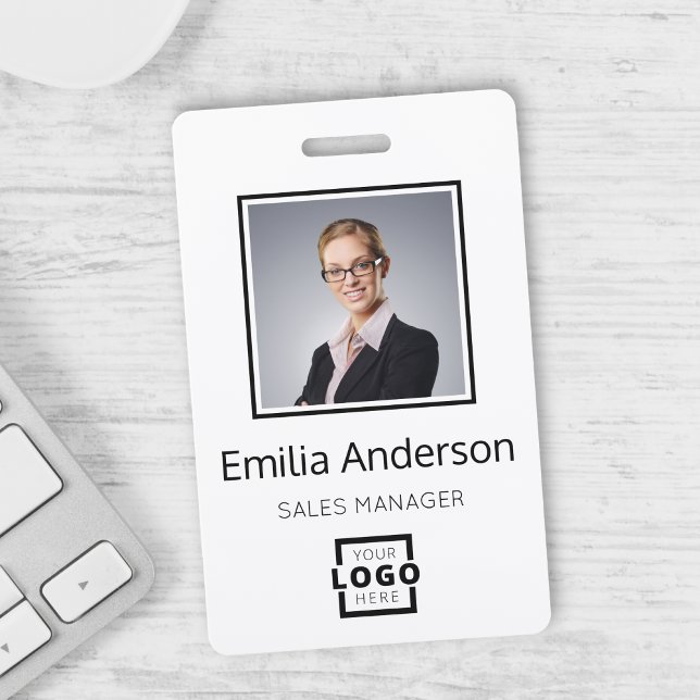 Custom Business Logo Basic Barcode Employee Photo Badge (Creator Uploaded)
