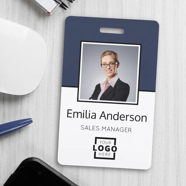 Custom Business Logo Basic Barcode Employee Photo Badge | Zazzle