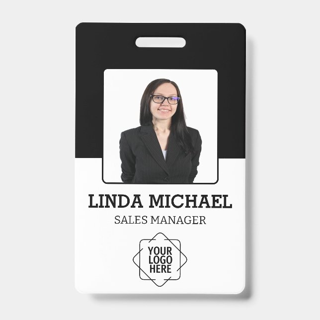 Custom Business Logo Basic Barcode Employee Photo  Badge (Front)