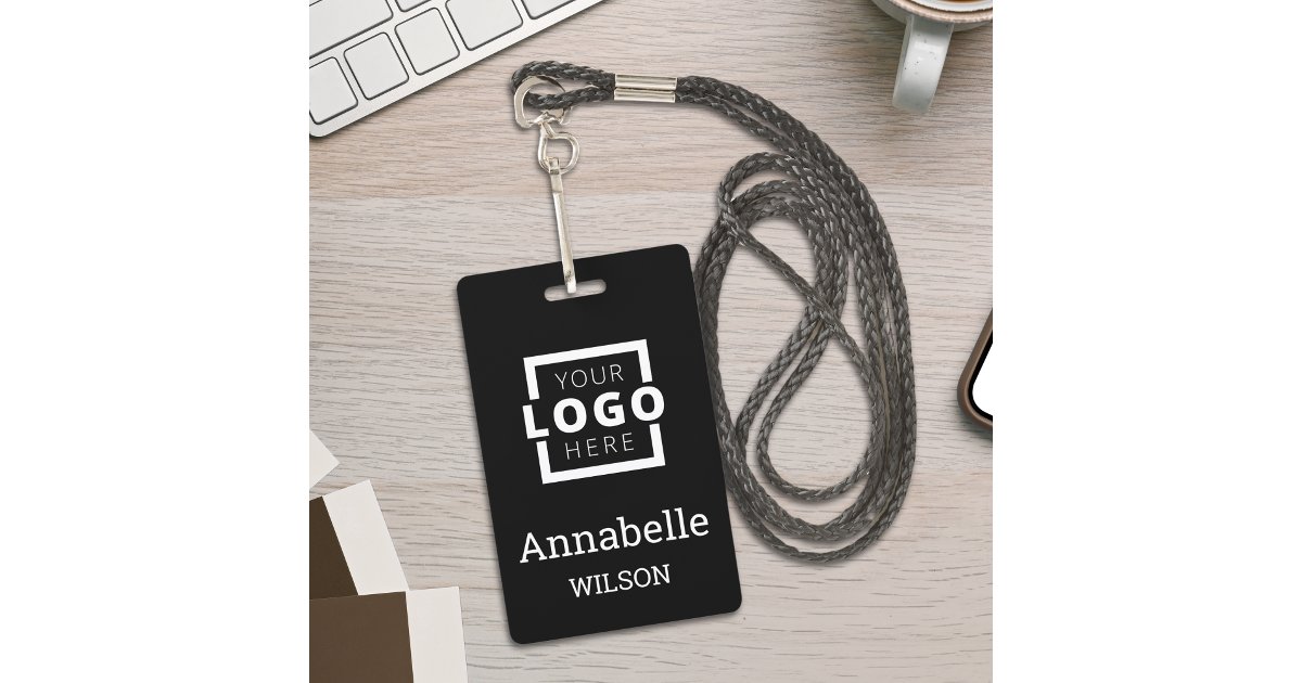 Custom Business Logo Basic Employee Name Black Badge | Zazzle