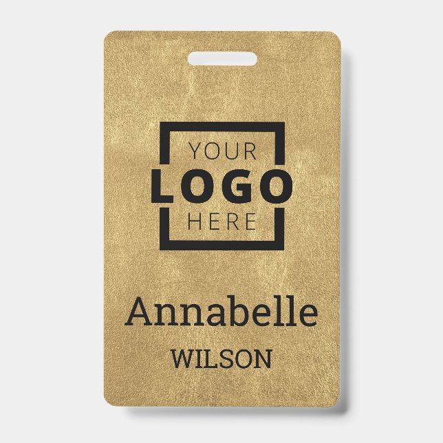 Custom Business Logo Basic Employee Name Gold Badge (Front)