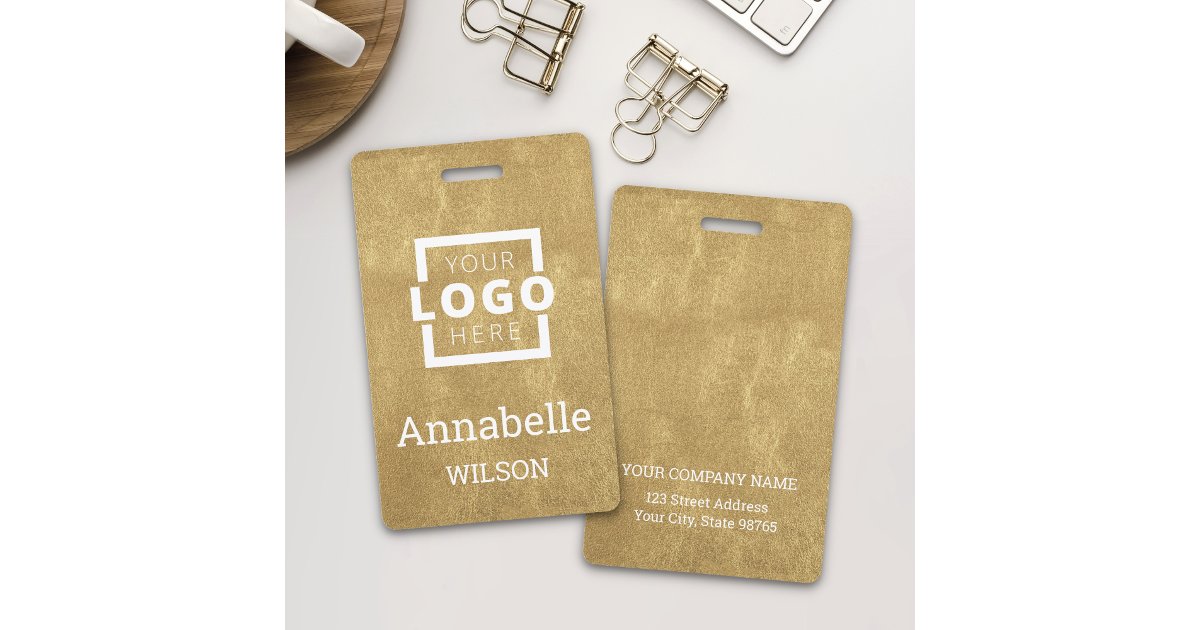 Custom Business Logo Basic Employee Name Gold Badge | Zazzle