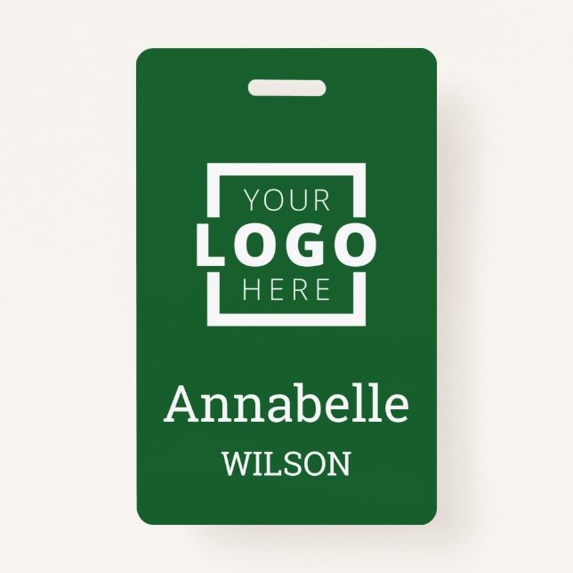 Custom Business Logo Basic Employee Name Green Badge (Front)
