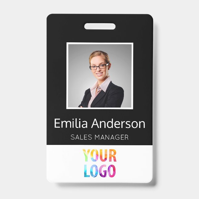Custom Business Logo Basic Employee Name Photo Badge (Front)