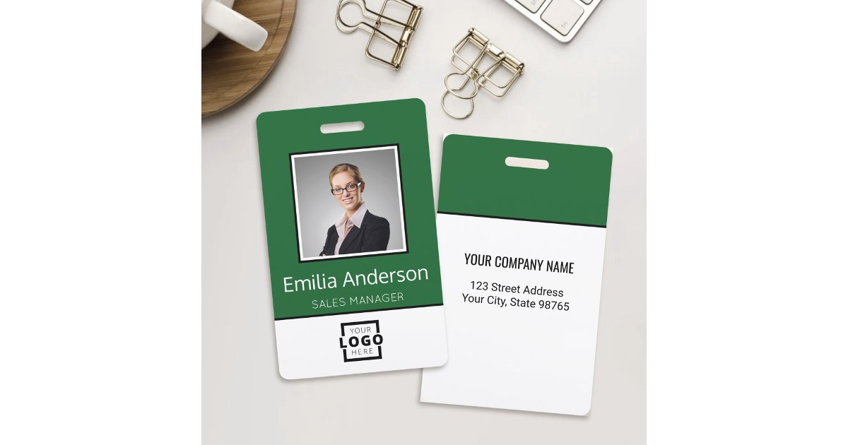 Custom Business Logo Basic Employee Name Photo Badge | Zazzle