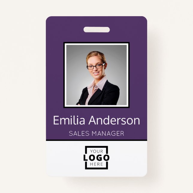 Custom Business Logo Basic Employee Name Photo Badge (Front)