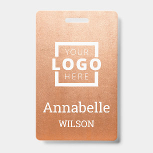 Custom Business Logo Basic Employee Name Rose Gold Badge