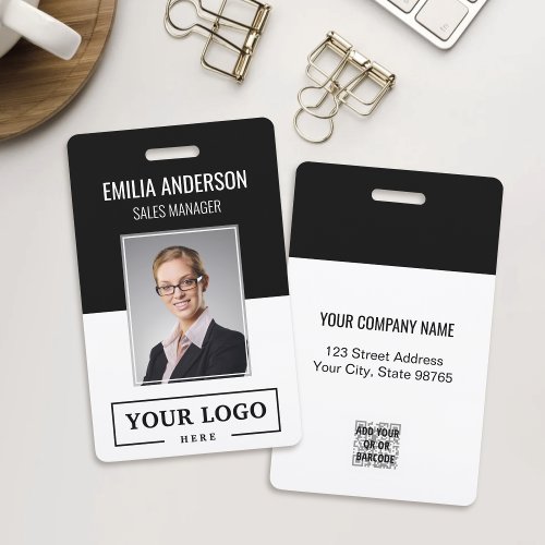 Custom Business Logo Basic Employee Photo Black Badge