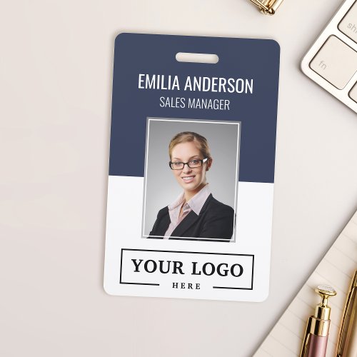 Custom Business Logo Basic Employee Photo Blue Badge