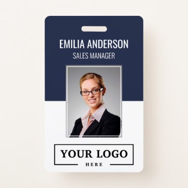 Custom Business Logo Basic Employee Photo Blue Badge