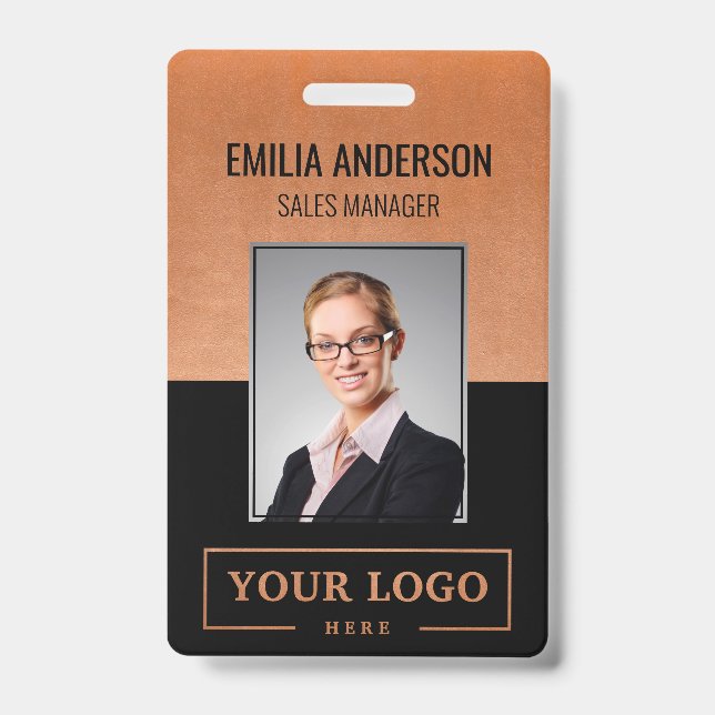 Custom Business Logo Basic Employee Photo Copper Badge (Front)