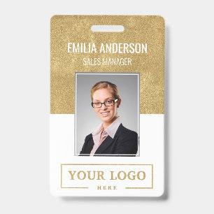 Custom Business Logo Basic Employee Photo Gold Badge