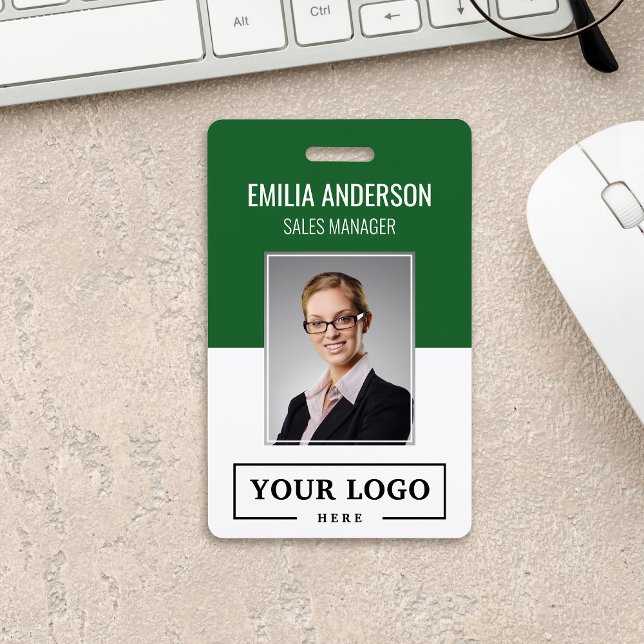 Custom Business Logo Basic Employee Photo Green Badge (Creator Uploaded)
