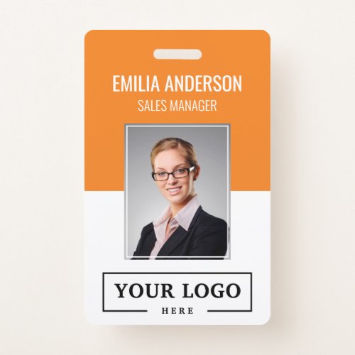 Custom Business Logo Basic Employee Photo Orange Badge