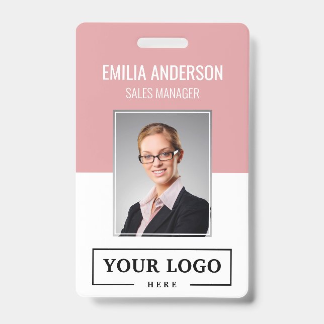 Custom Business Logo Basic Employee Photo Pink Badge (Front)