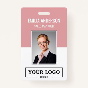 Custom Business Logo Basic Employee Photo Pink Badge